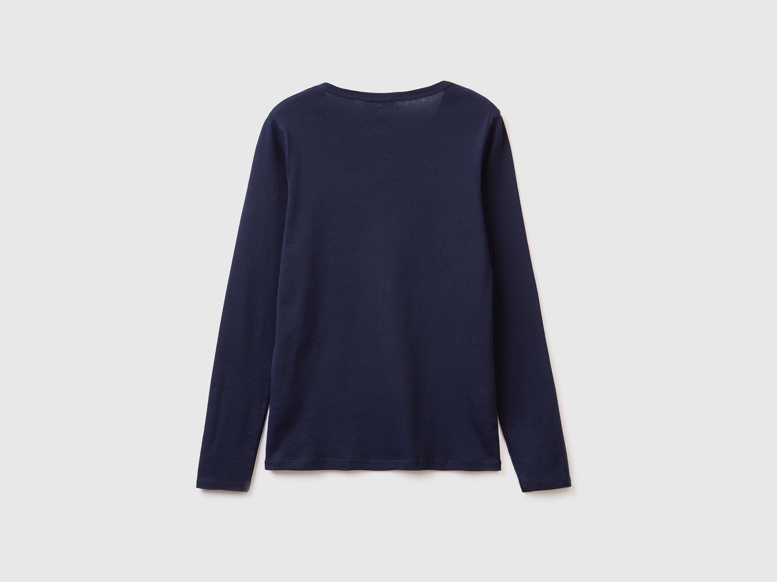 T shirt a manica lunga in puro cotone Blu Scuro Benetton