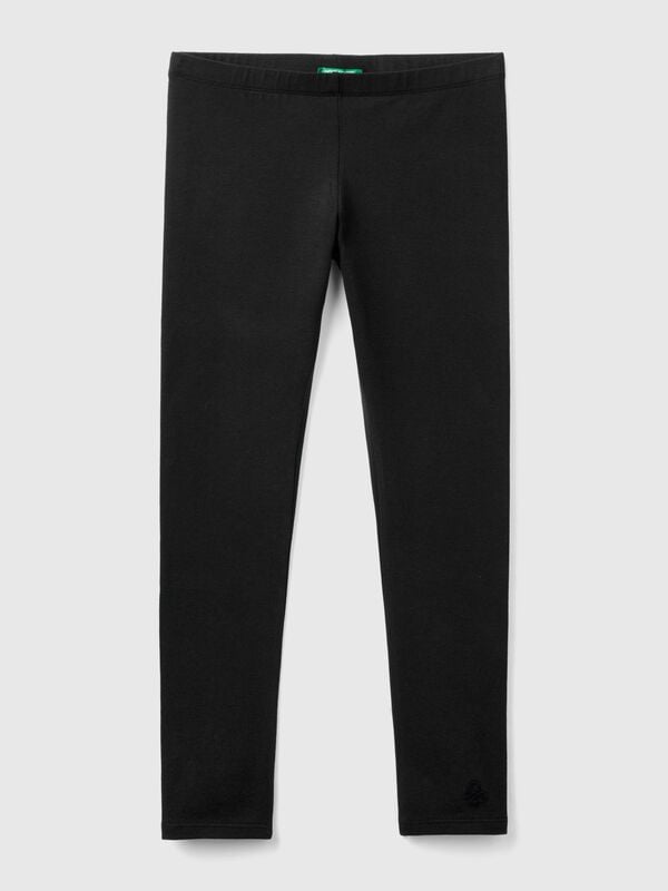 Leggings in cotone stretch con logo Bambina