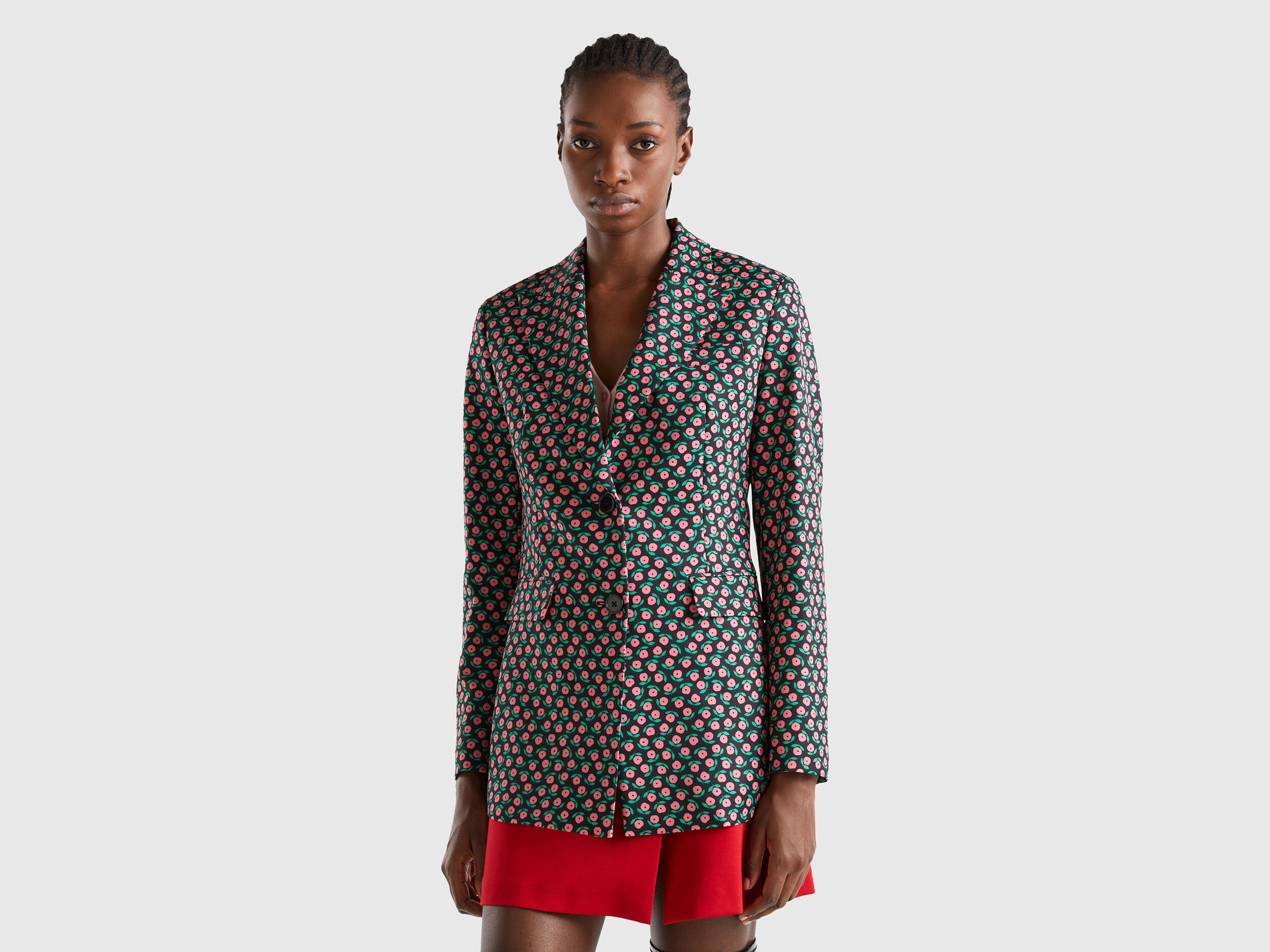 Giacca con stampa fiori Nero Donna Benetton