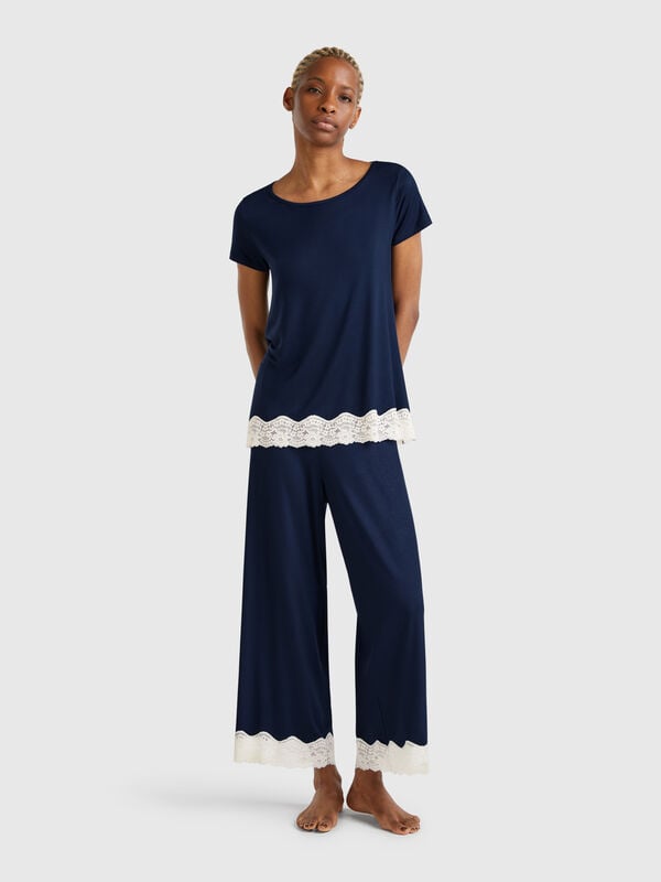 Pantaloni a 3/4 con dettagli in pizzo Donna