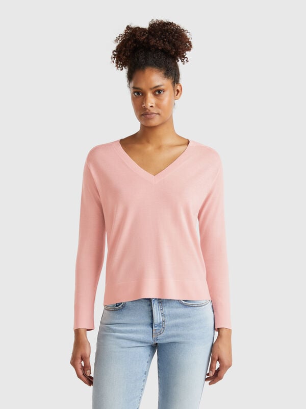 Maglia con scollo a V in pura lana Merino Donna