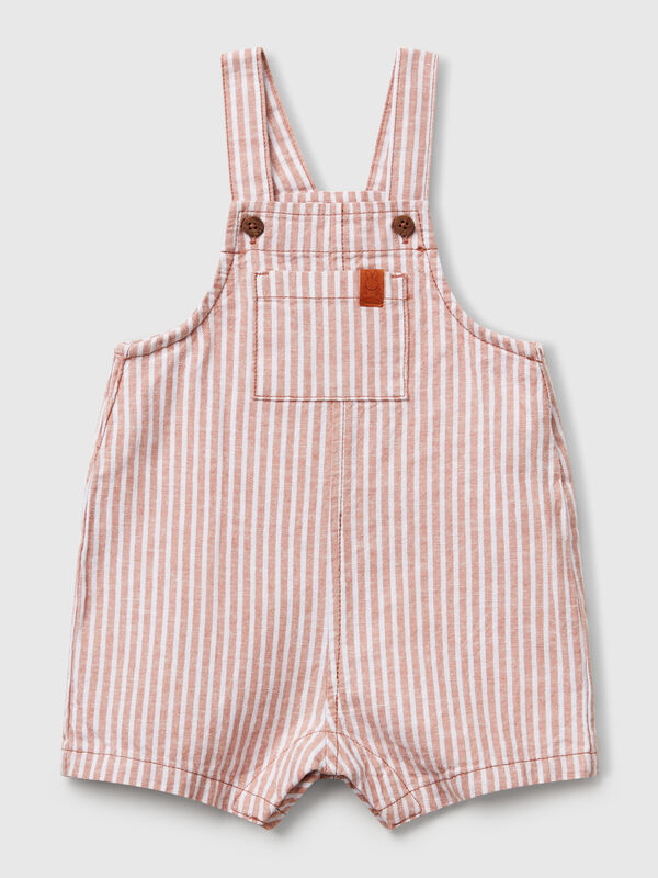 Salopette a righe in misto lino Baby