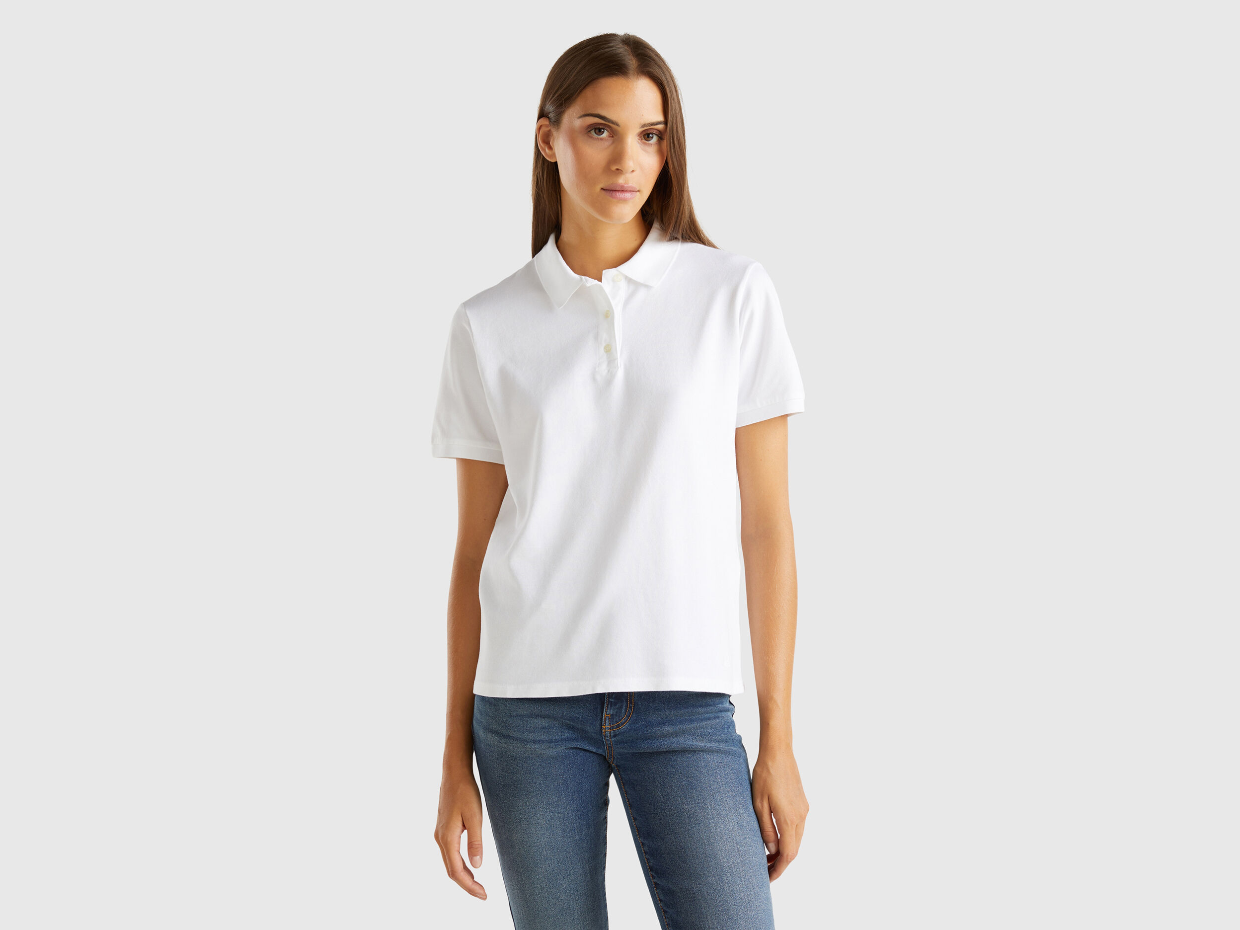 Polo in cotone bio stretch Bianco Benetton