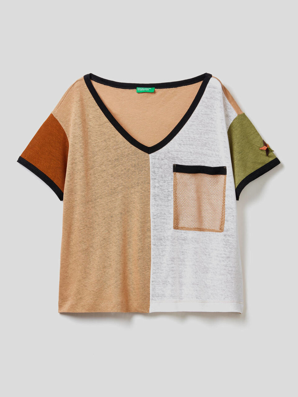 T-shirt color block in cotone misto lino image number 1