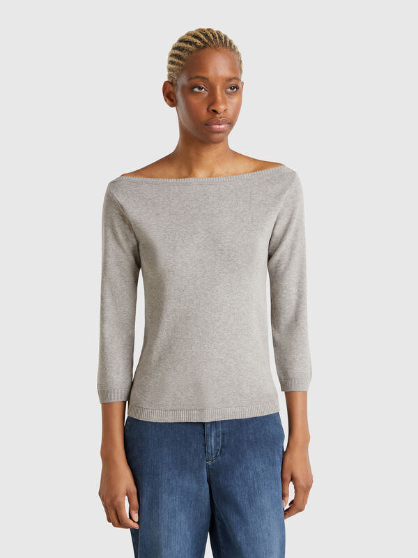Maglia 100% cotone con scollo a barchetta Donna