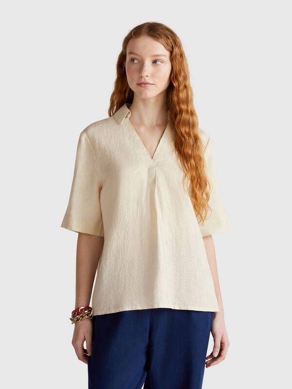 Blusa manica corta in puro lino Donna