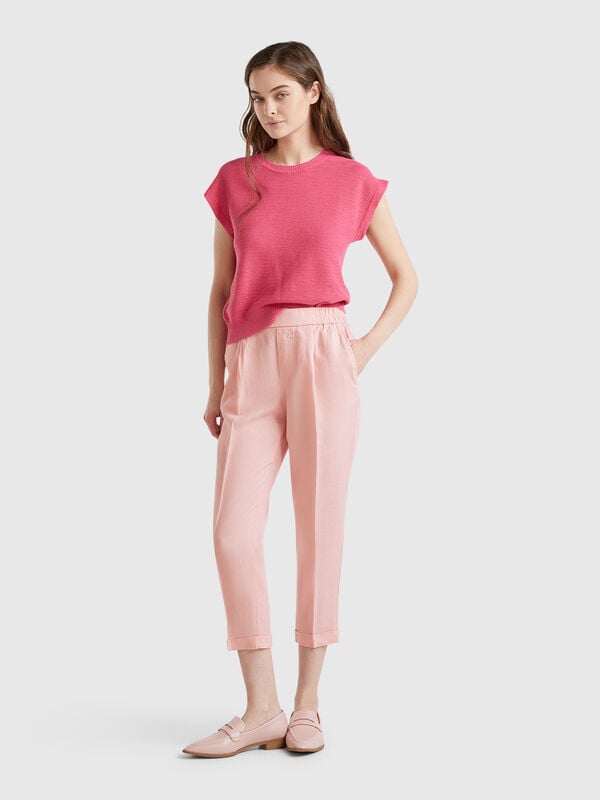 Pantaloni cropped in 100% lino Donna