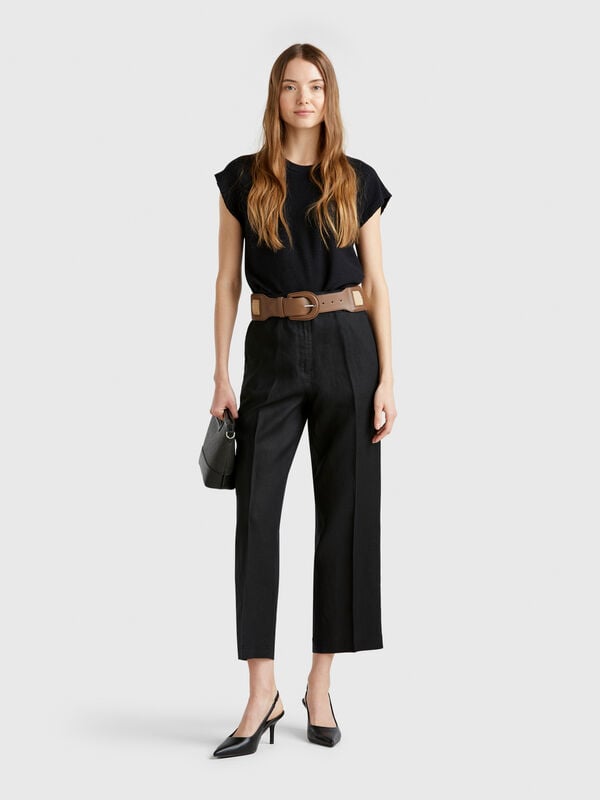 Pantaloni dritti in puro lino Donna