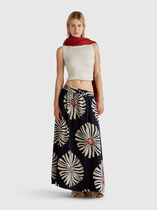 Gonna midi con stampa fiori Donna