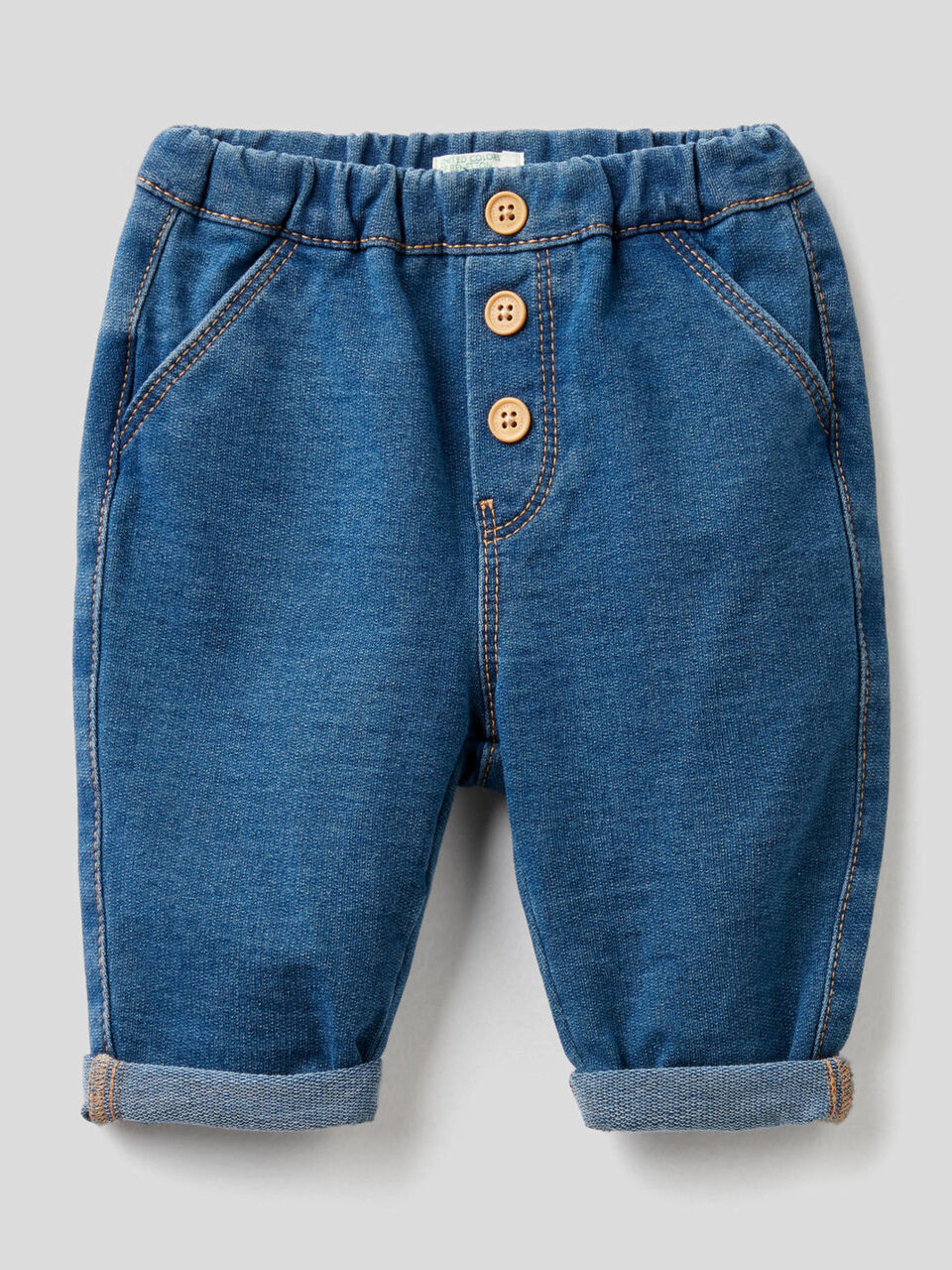 Pantaloni in felpa stretch effetto denim image number 1