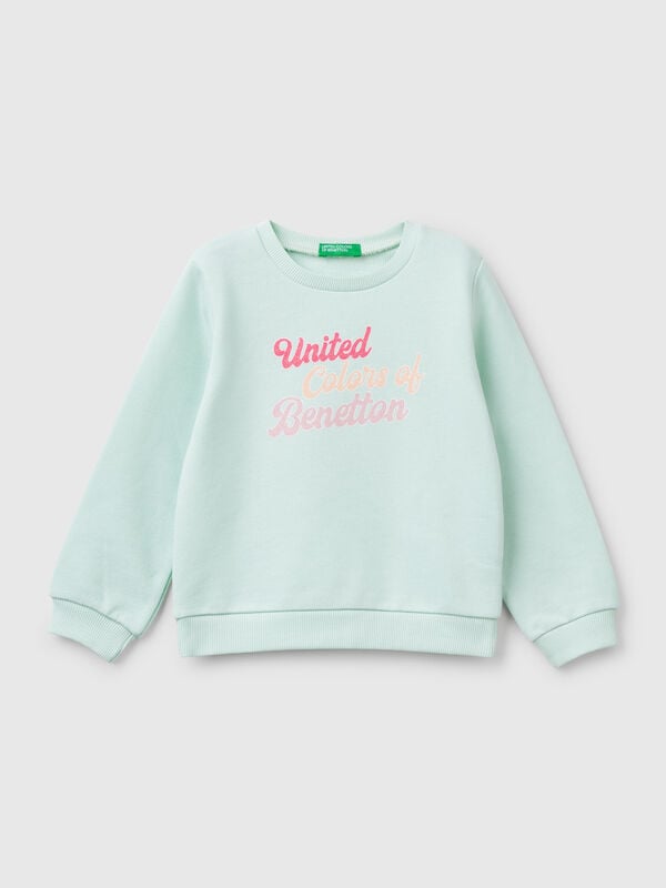 Felpa in cotone con stampa glitter Bambina