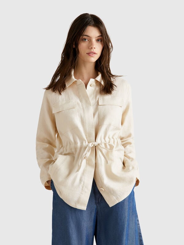 Giacca con coulisse in puro lino Donna