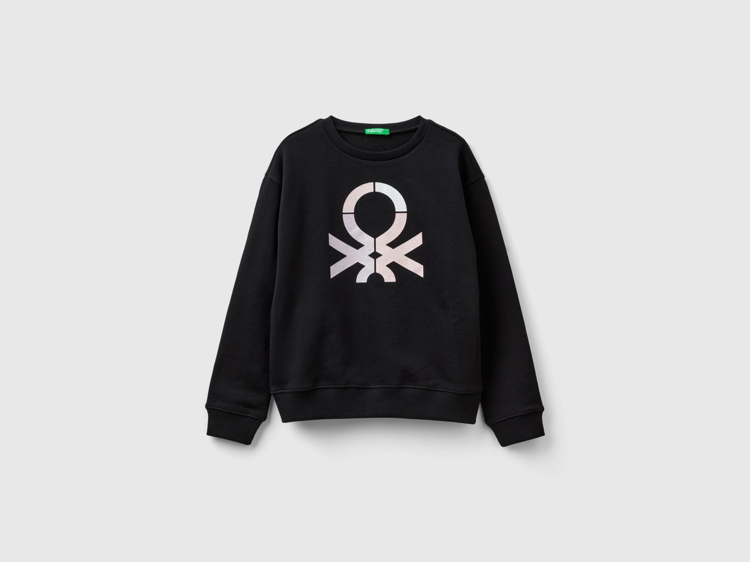 Felpa 100 cotone con logo glitter Nero Benetton