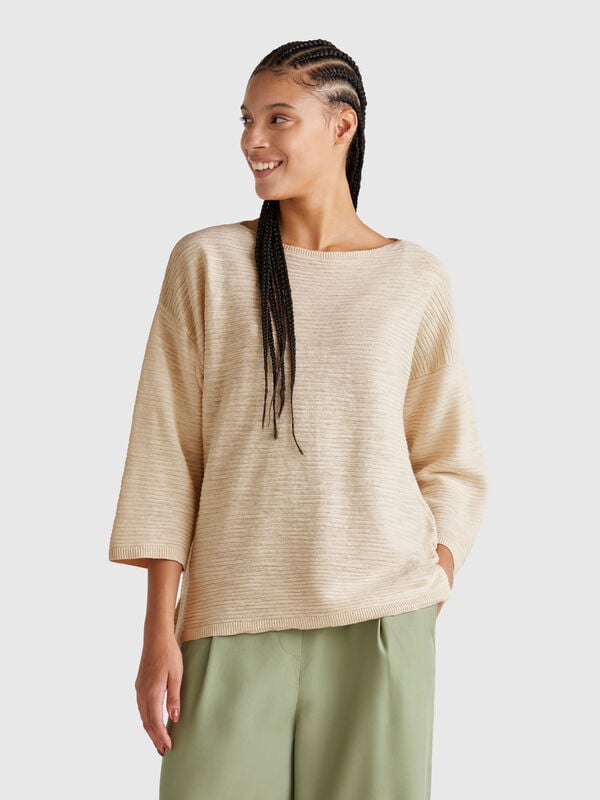 Maglia in misto lino con manica a 3/4 Donna