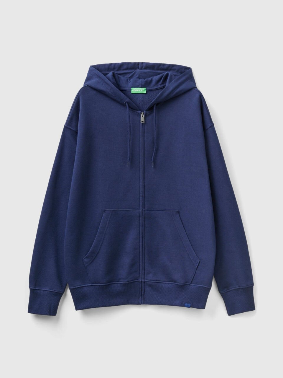 Felpa in cotone con zip e cappuccio Blu Scuro Uomo Benetton