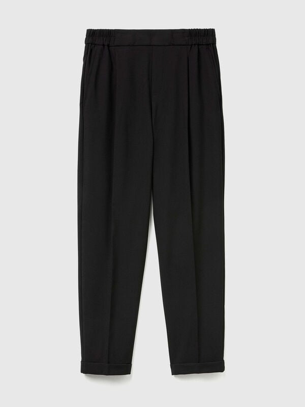 Pantaloni con risvolto in misto viscosa stretch Pantaloni con risvolto in misto viscosa stretch Donna