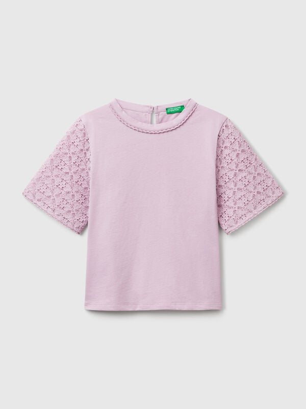 Maglietta con manica in pizzo Bambina