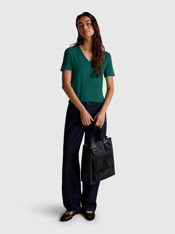 T-shirt in puro cotone con scollo a V Donna
