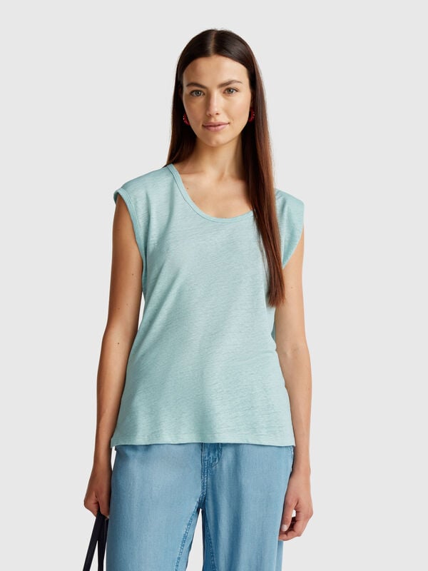 Maglietta scollo ampio in puro lino Donna