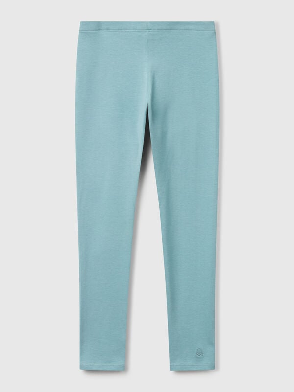 Leggings in cotone stretch con logo Bambina