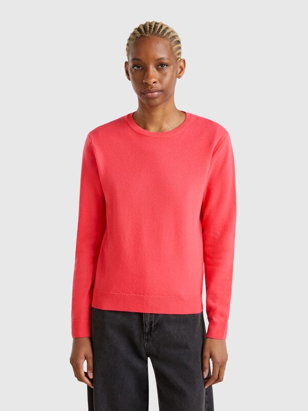 Maglia girocollo ciclamino in lana Merino Donna