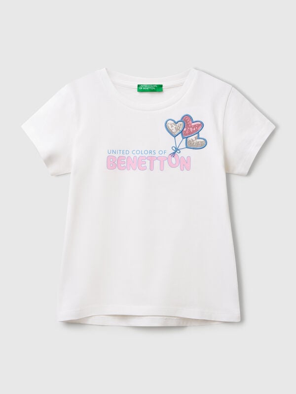 Maglietta con ricamo logo in cotone bio Bambina