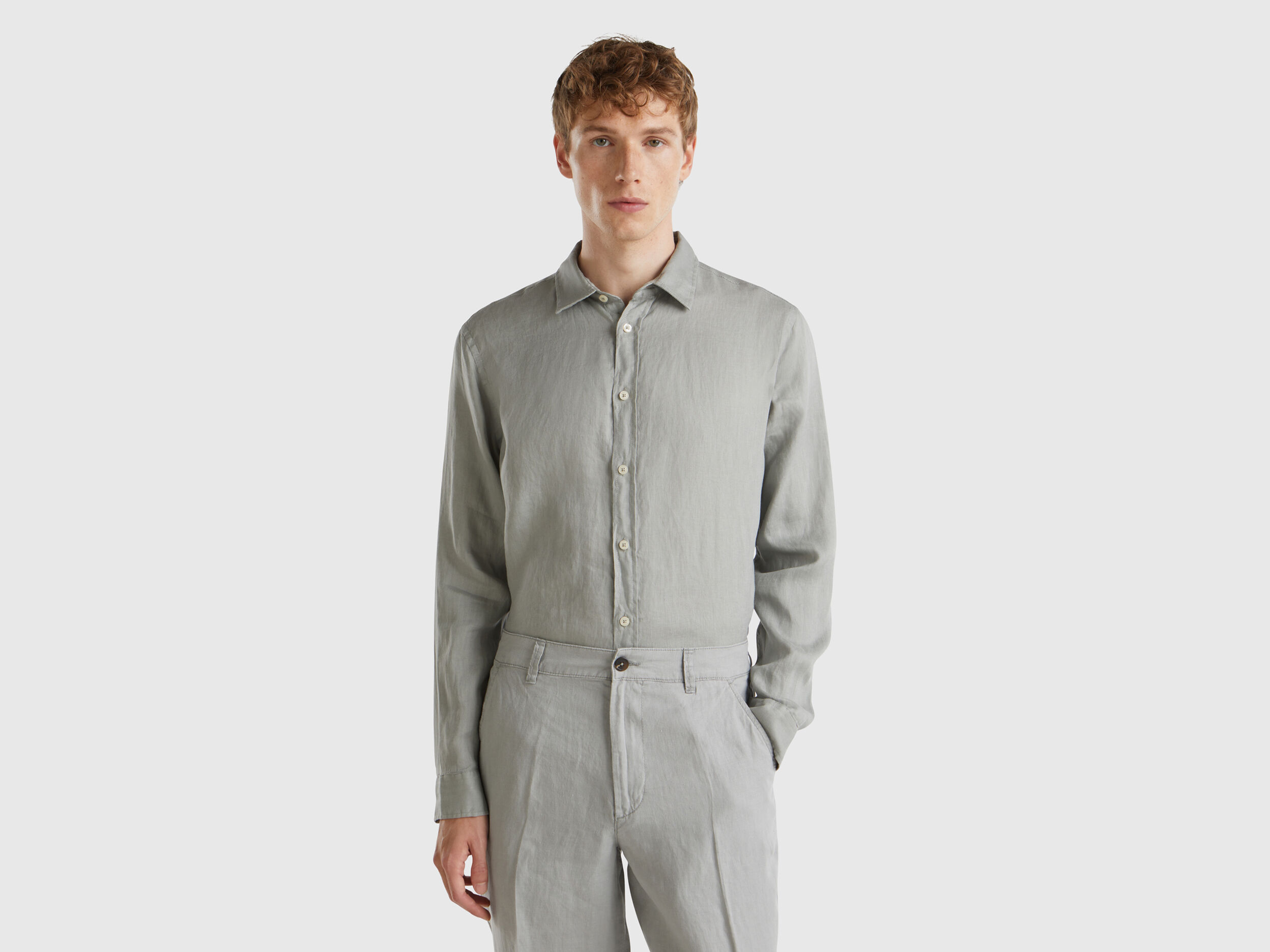 Camicia in puro lino Grigio Benetton