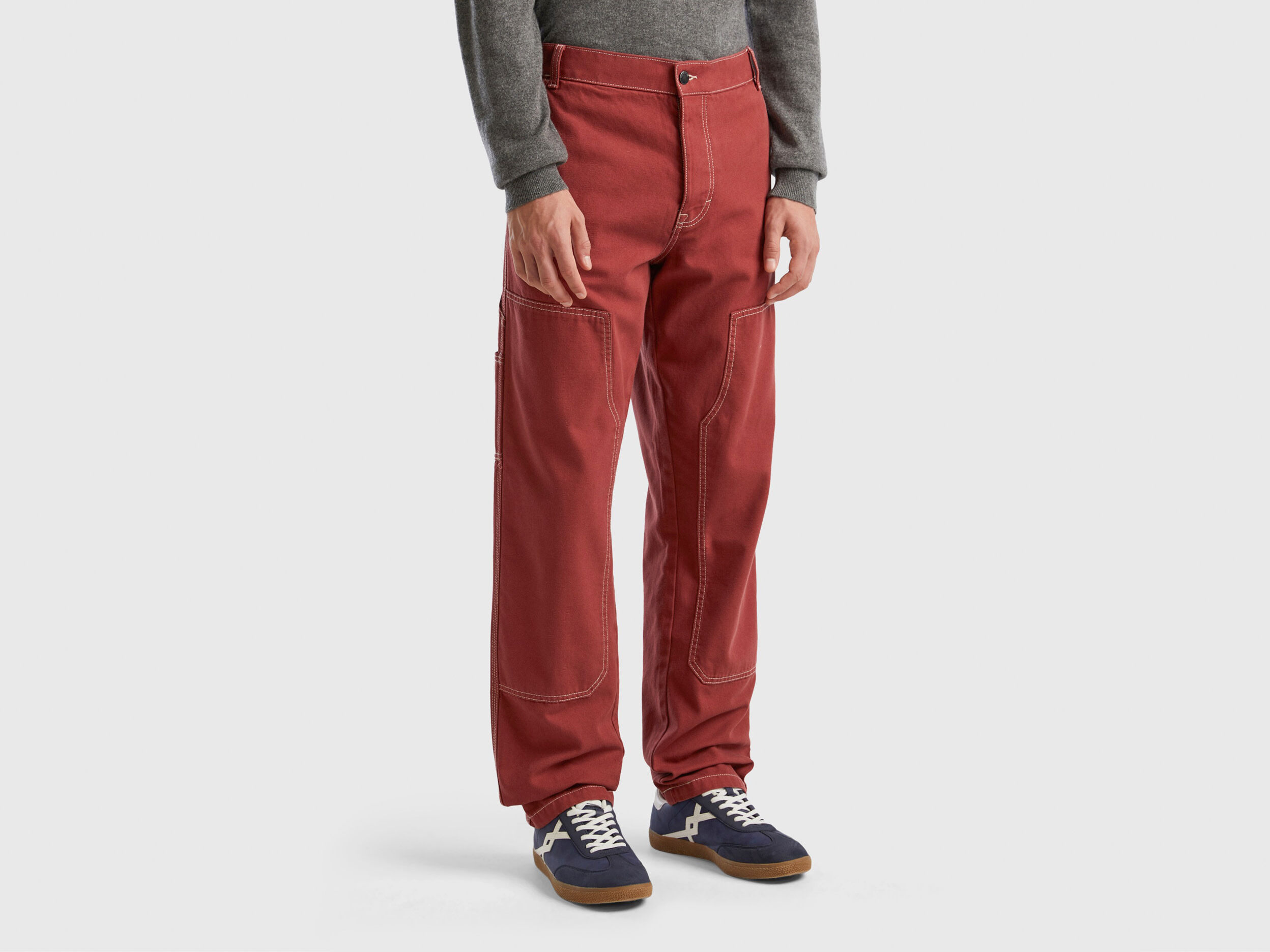Pantaloni in tela di cotone Bordeaux Uomo Benetton