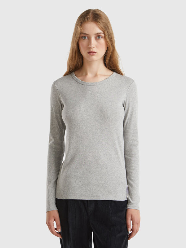 T-shirt a manica lunga in puro cotone Donna