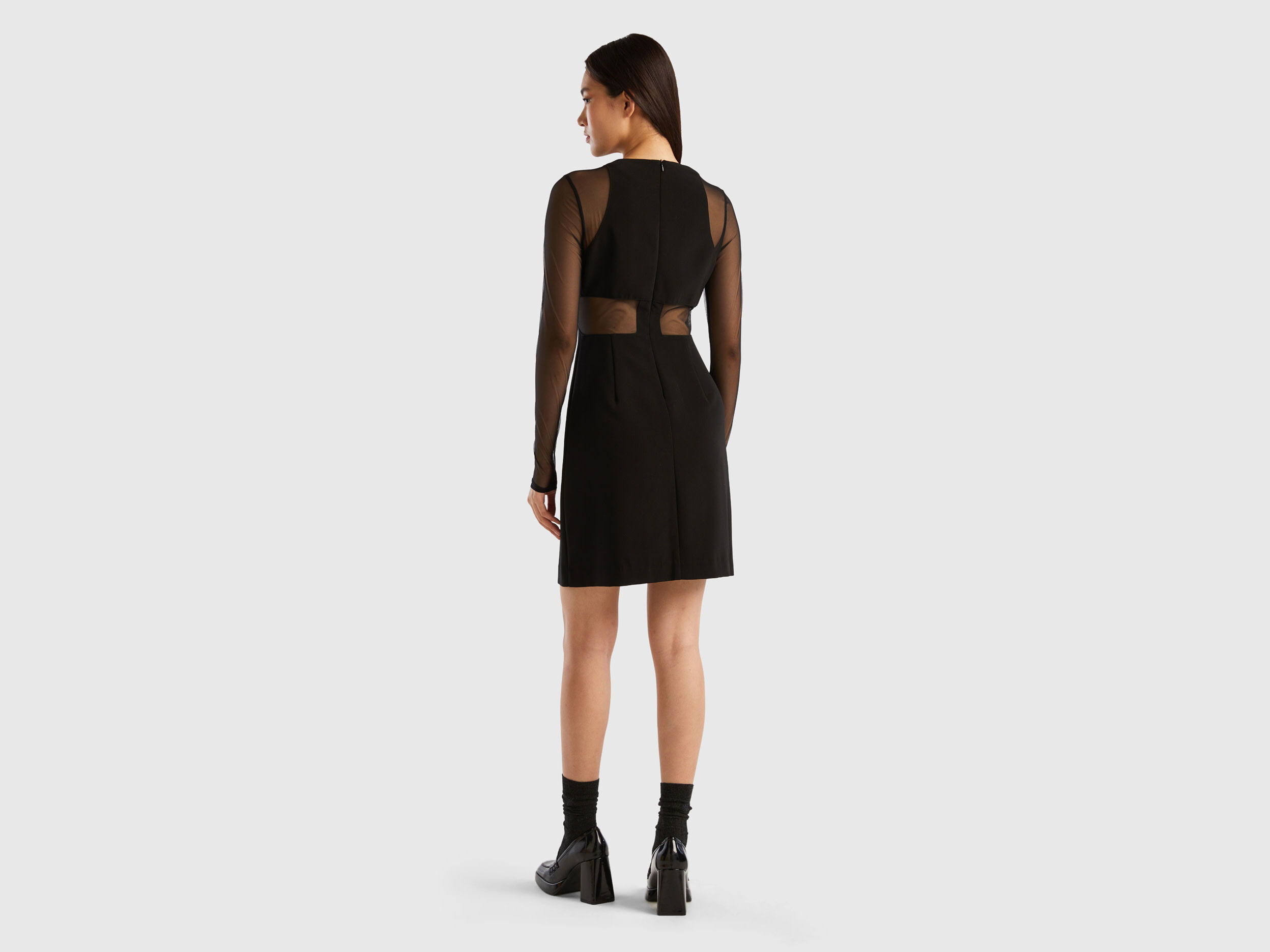 Vestito corto con dettagli in rete Nero Donna Benetton