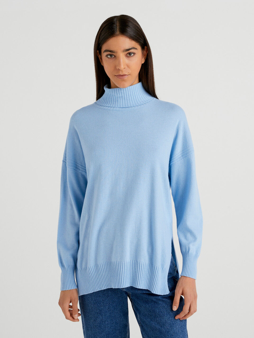 Donna Abbigliamento da Maglieria da Maglioni dolcevita Maglione a collo alto con insertiSacai in Cotone di colore Blu 