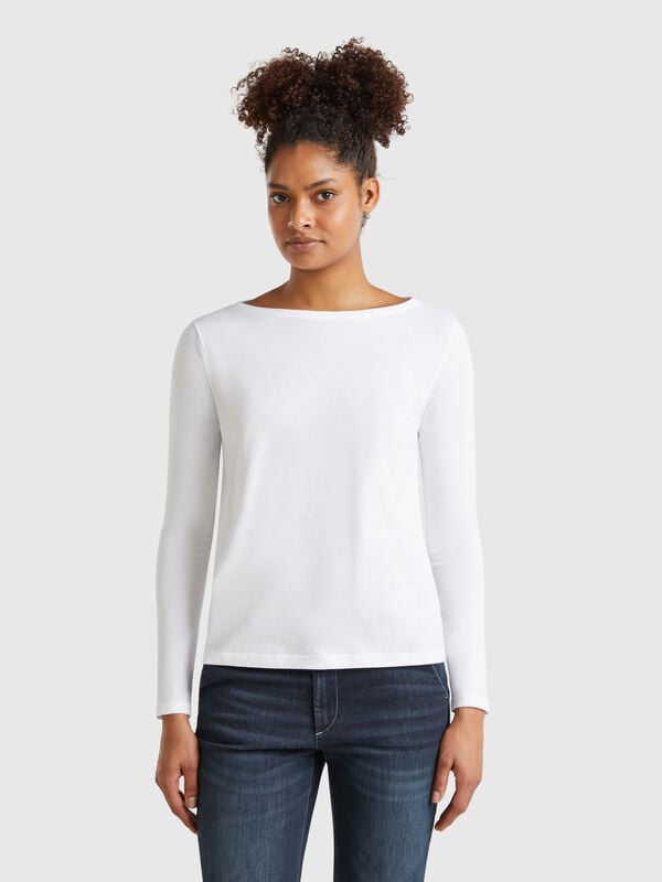 T-shirt con scollo a barchetta 100% cotone Donna
