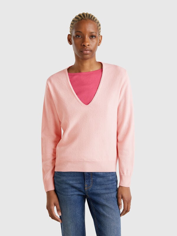 Maglione con scollo a V in pura lana Merino Donna