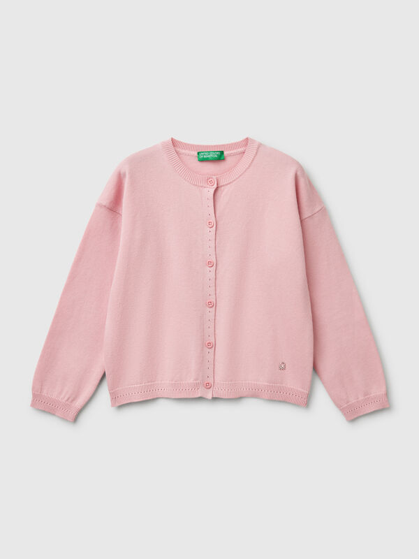 Cardigan girocollo in puro cotone Bambina