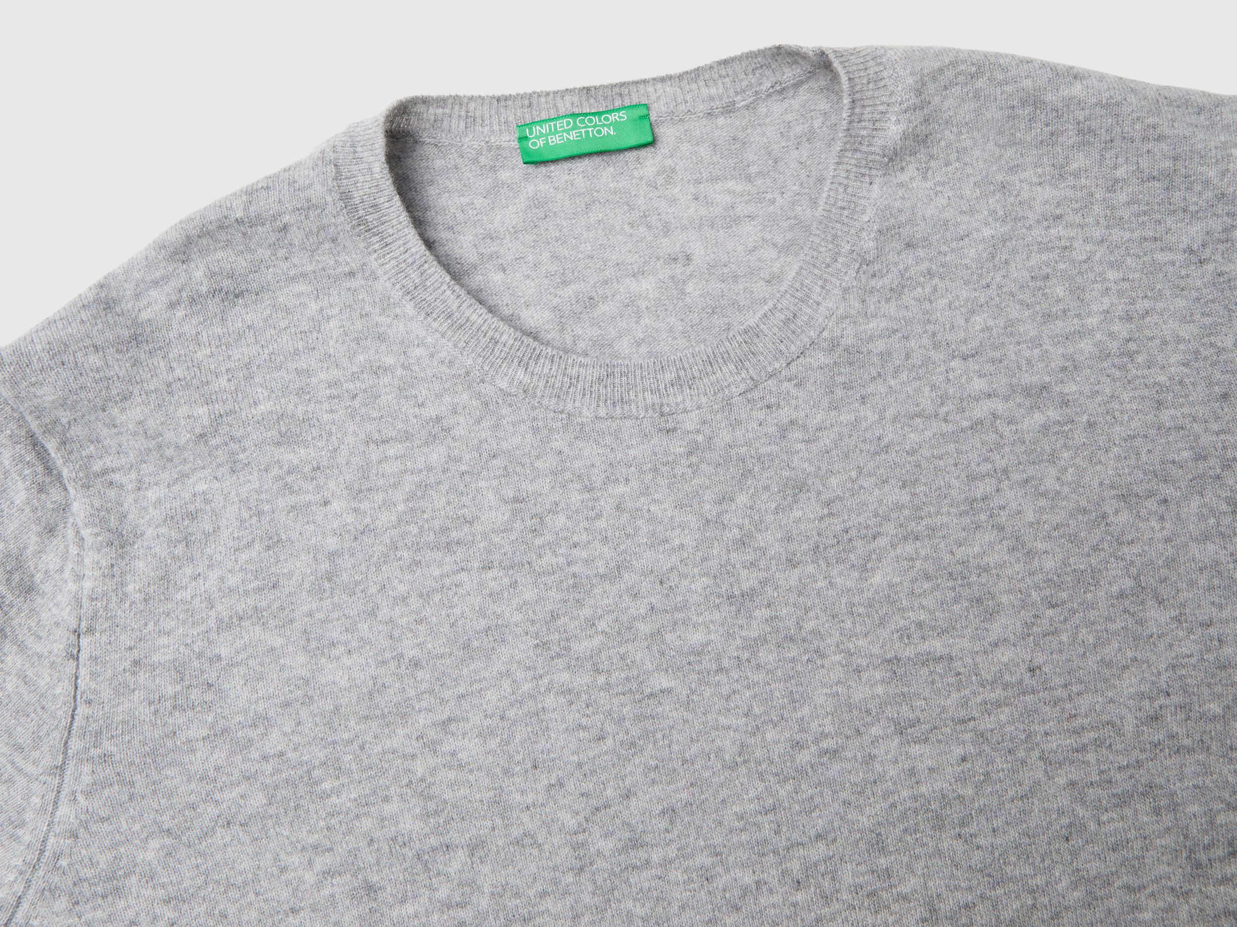Maglia relaxed fit in pura lana Merino Grigio Chiaro Benetton