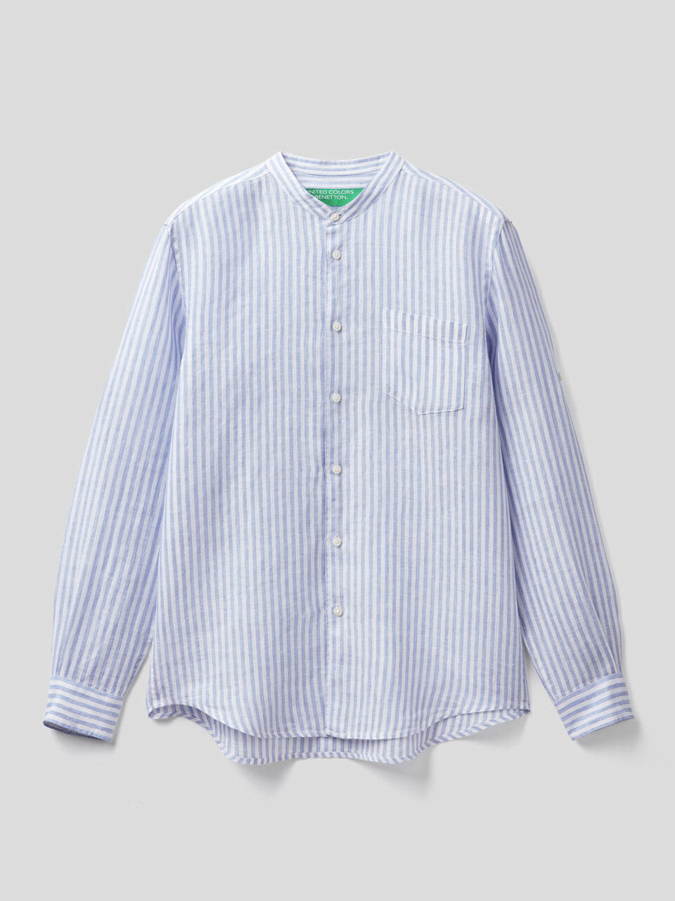 Camicia in lino con collo alla coreana image number 1