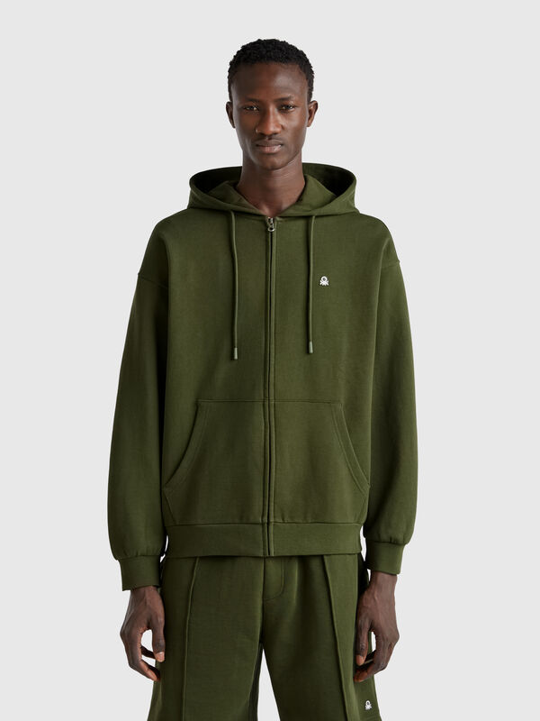 Felpa in cotone con zip e cappuccio Uomo