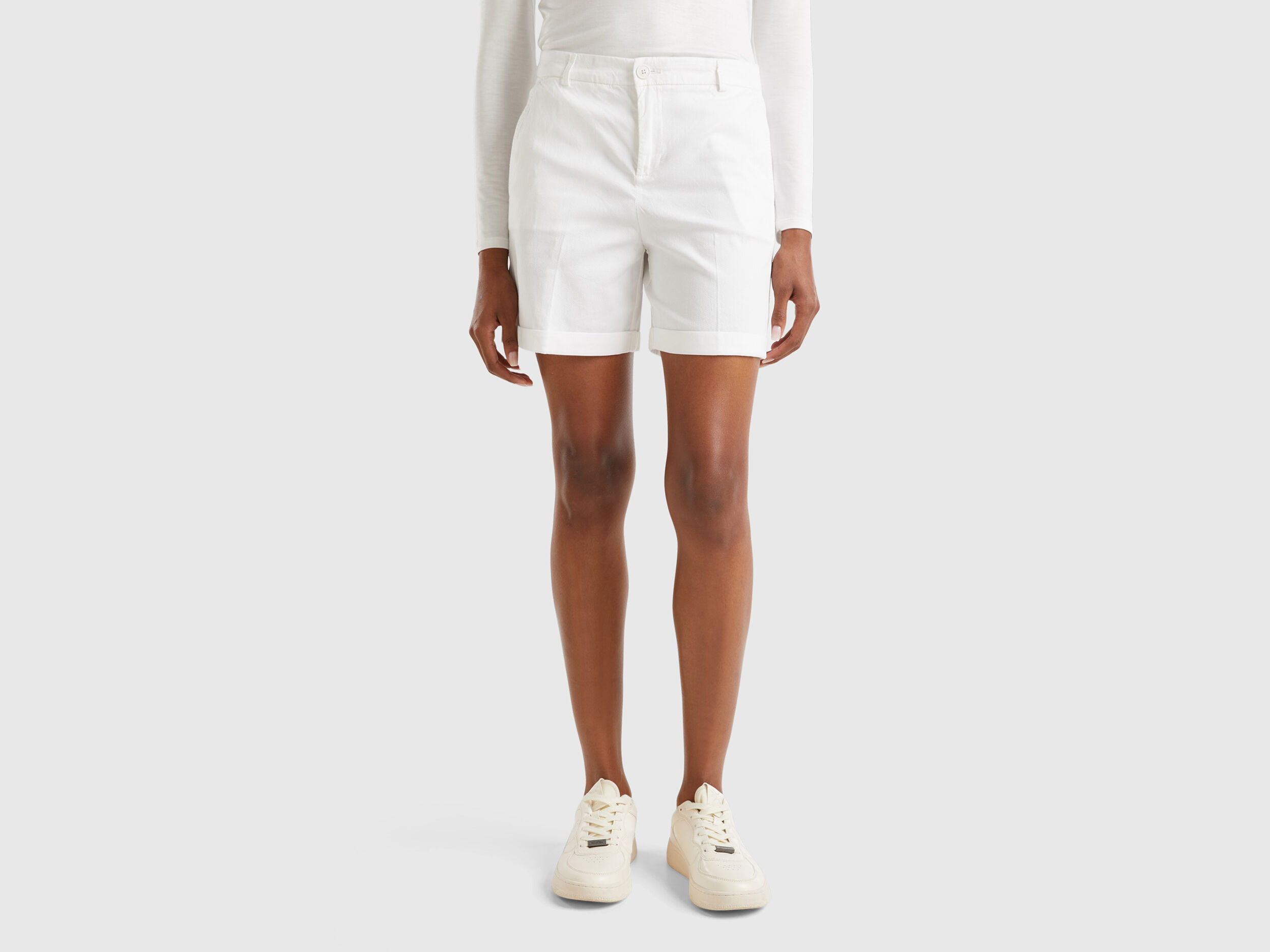 Bermuda in cotone stretch Bianco Benetton