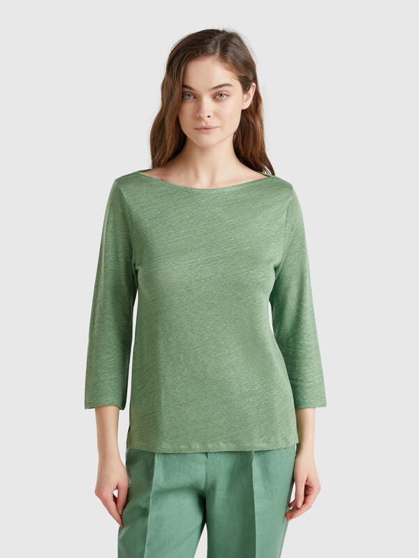 T-shirt manica a 3/4 in puro lino Donna