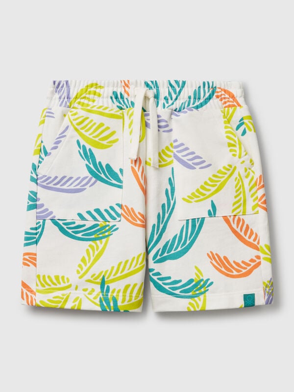 Shorts bianchi con stampa tropicale Bambino