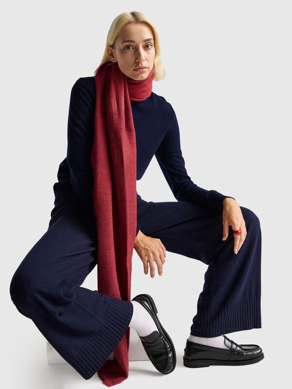 Pantaloni ampi blu scuro in misto lana e cashmere Donna