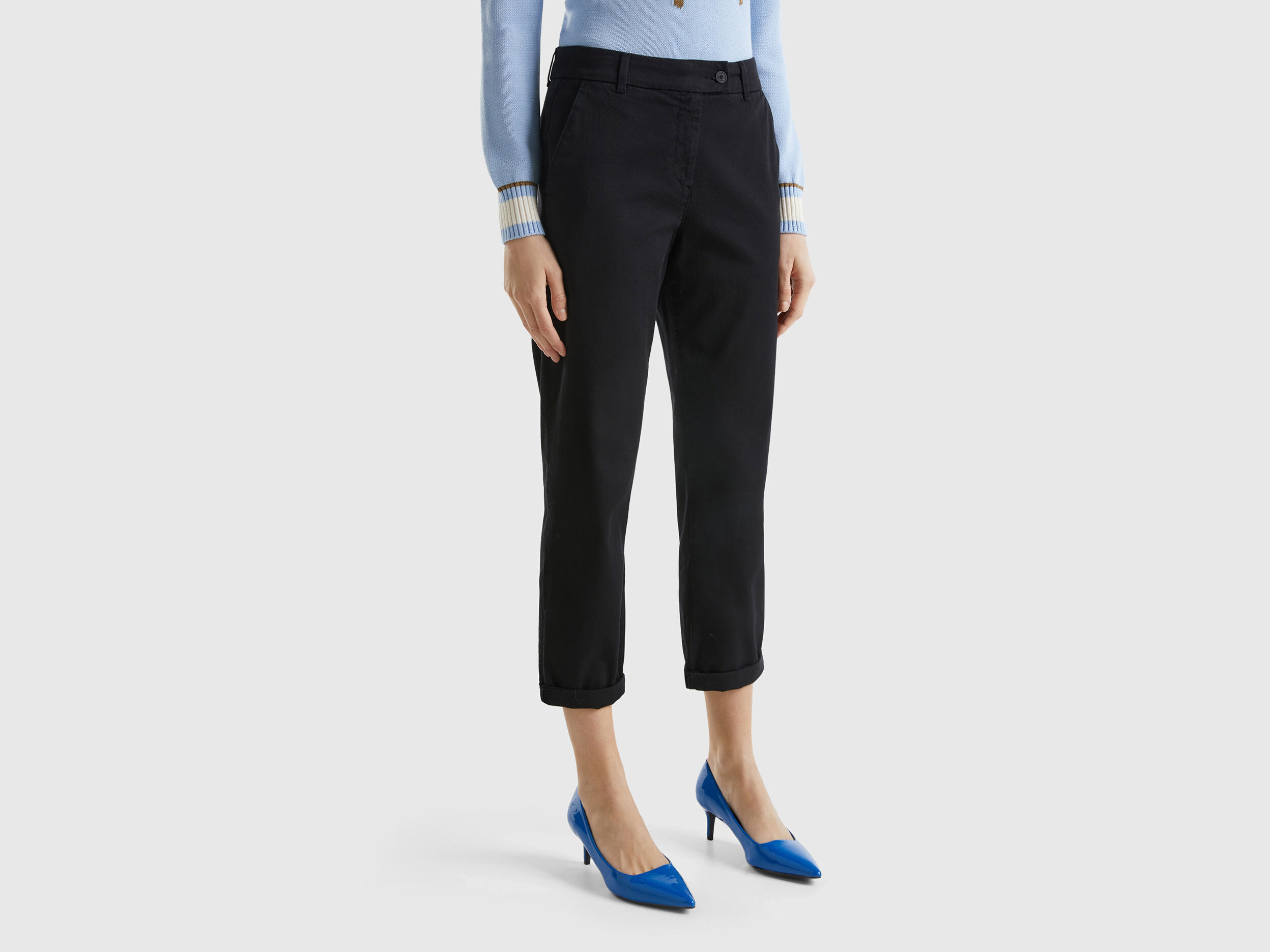Pantaloni chino in cotone stretch Nero Donna Benetton