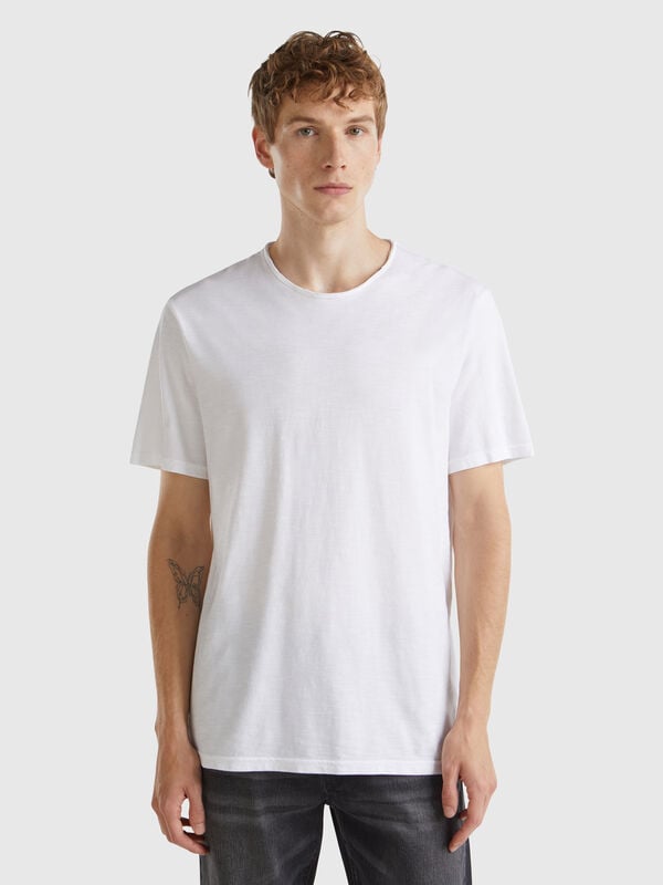 T-shirt bianca in cotone fiammato Uomo