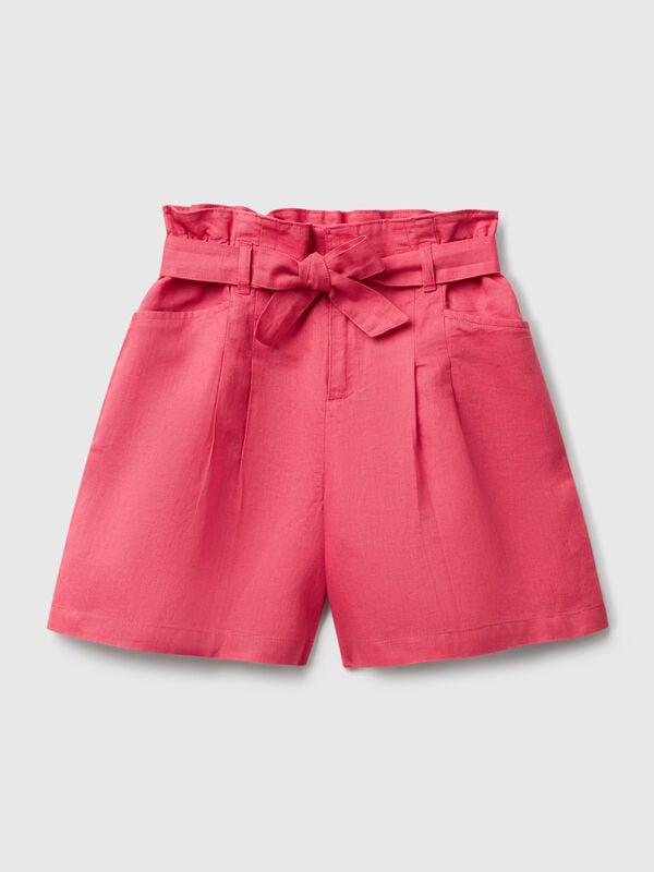 Bermuda paperbag in misto lino Bambina
