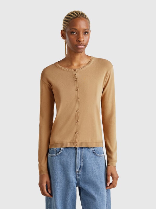 Cardigan girocollo in puro cotone Donna