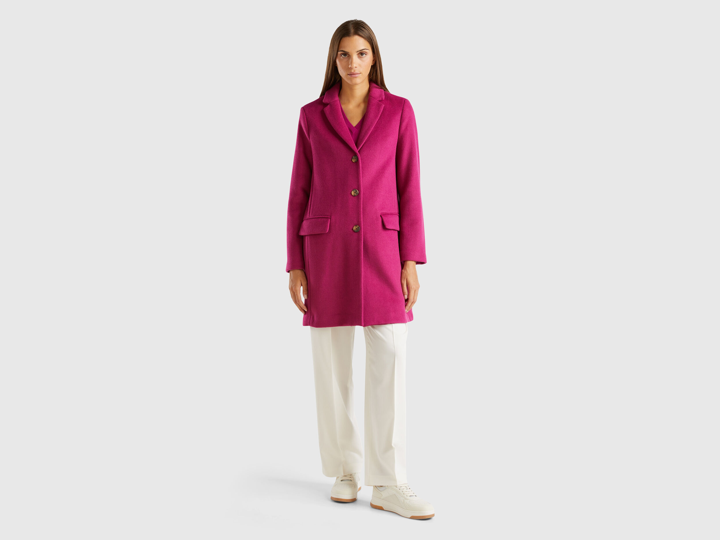 Cappotto corto in panno misto lana Ciclamino Benetton