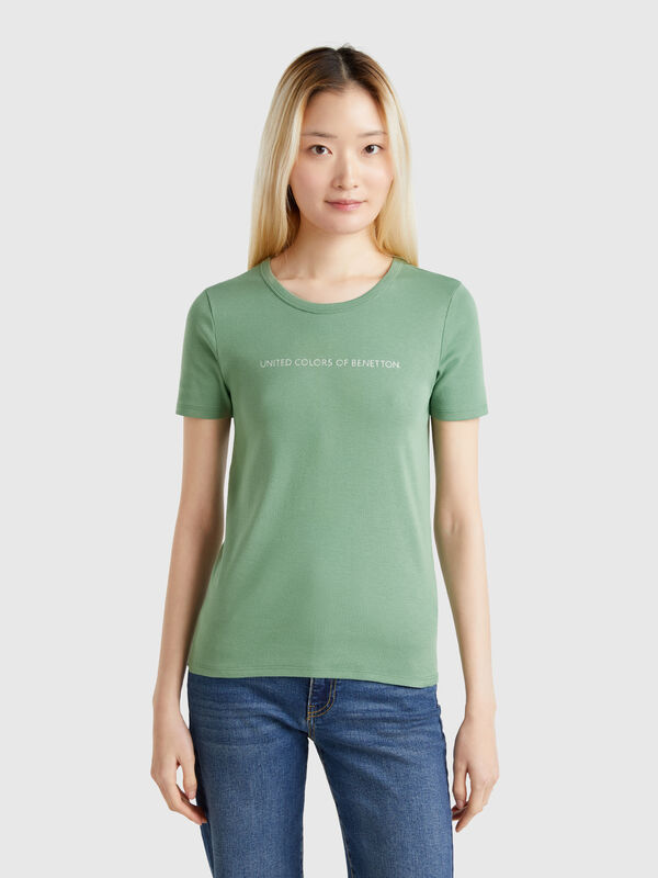 T-shirt 100% cotone con stampa logo glitter Donna
