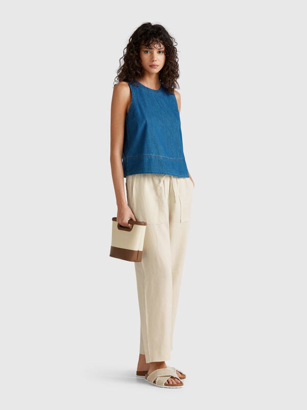 Pantaloni in puro lino con elastico Donna