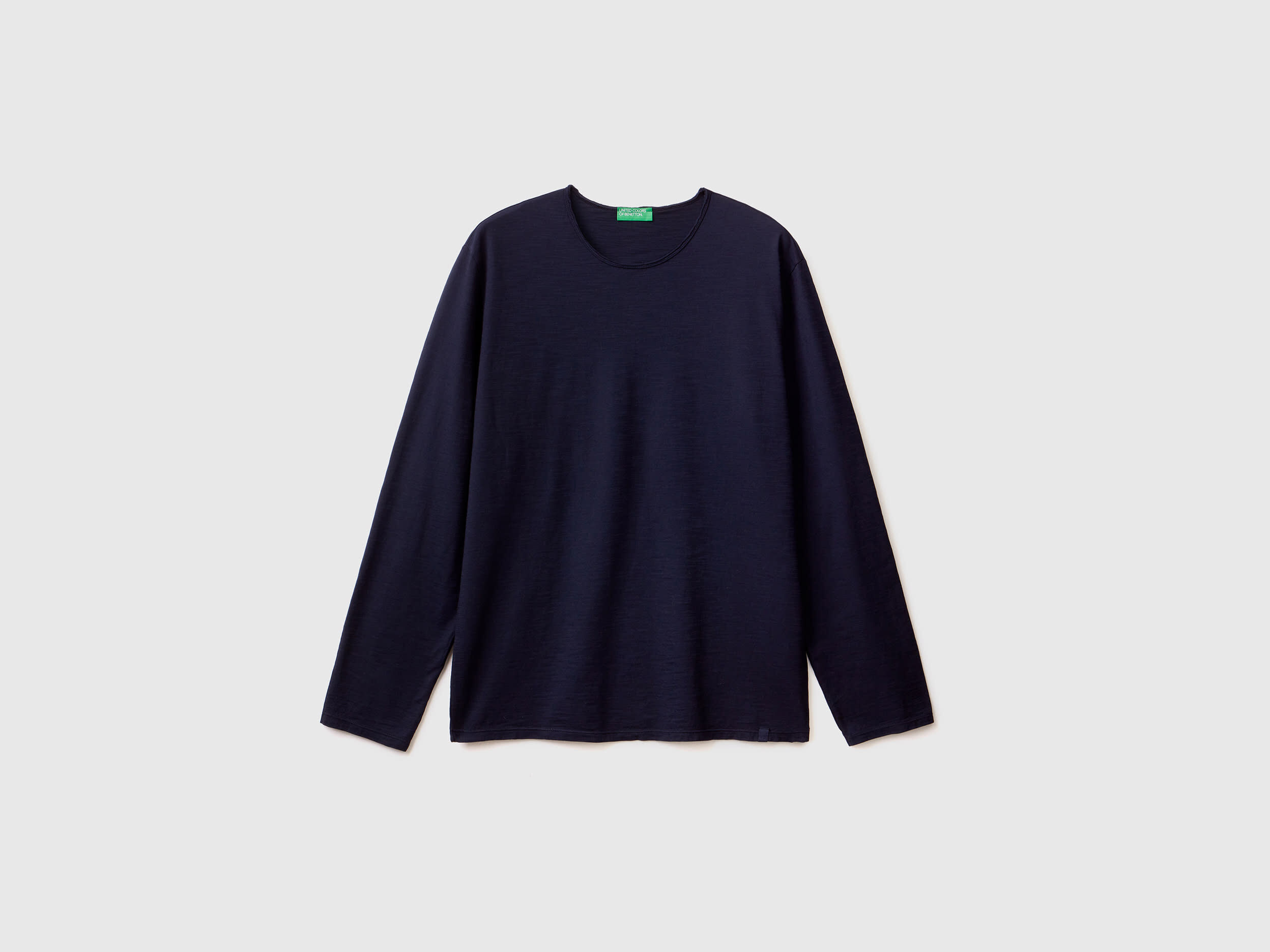 T shirt a manica lunga in 100 cotone Blu Scuro Benetton