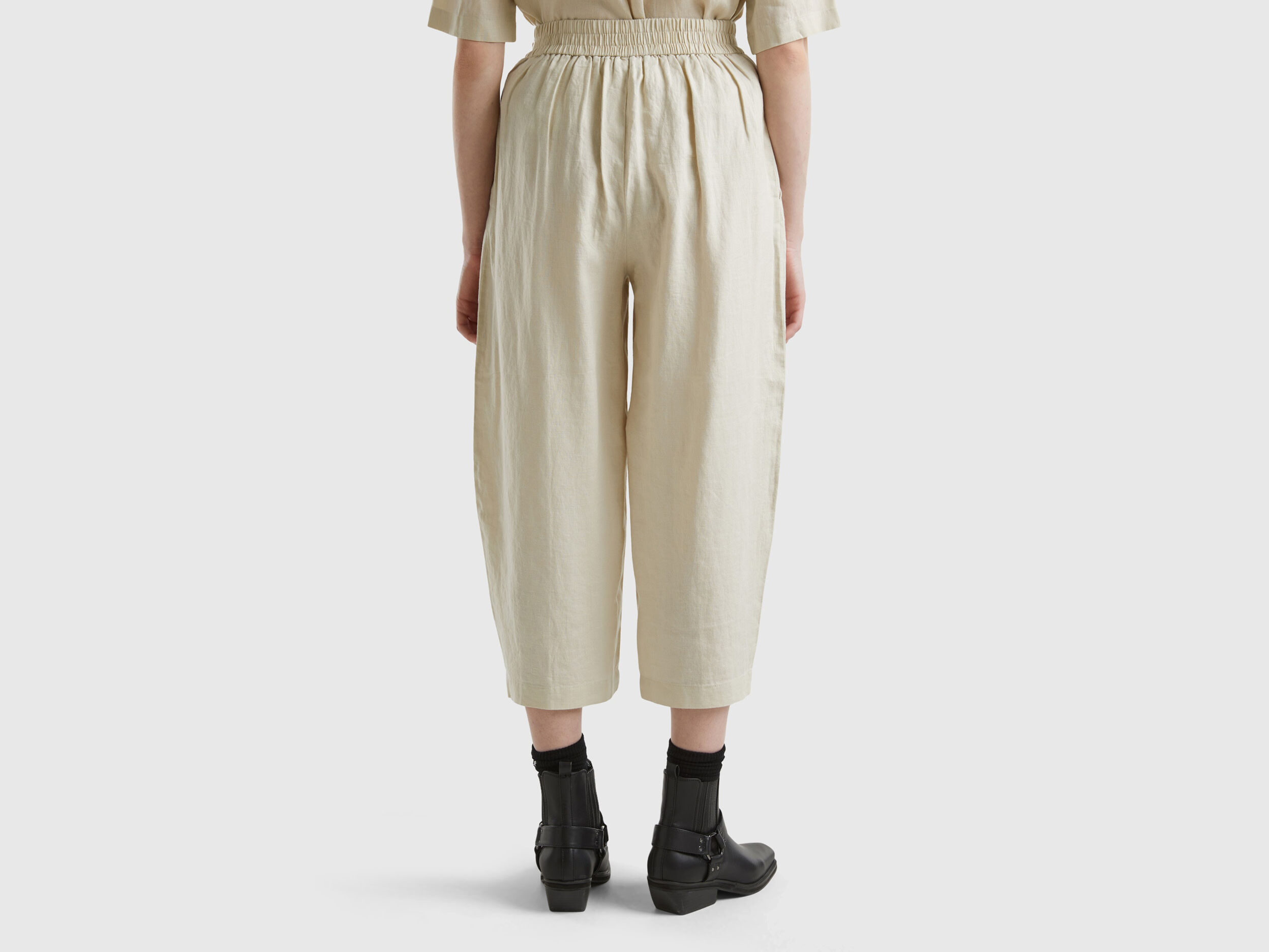 Pantaloni morbidi in puro lino Beige Donna Benetton